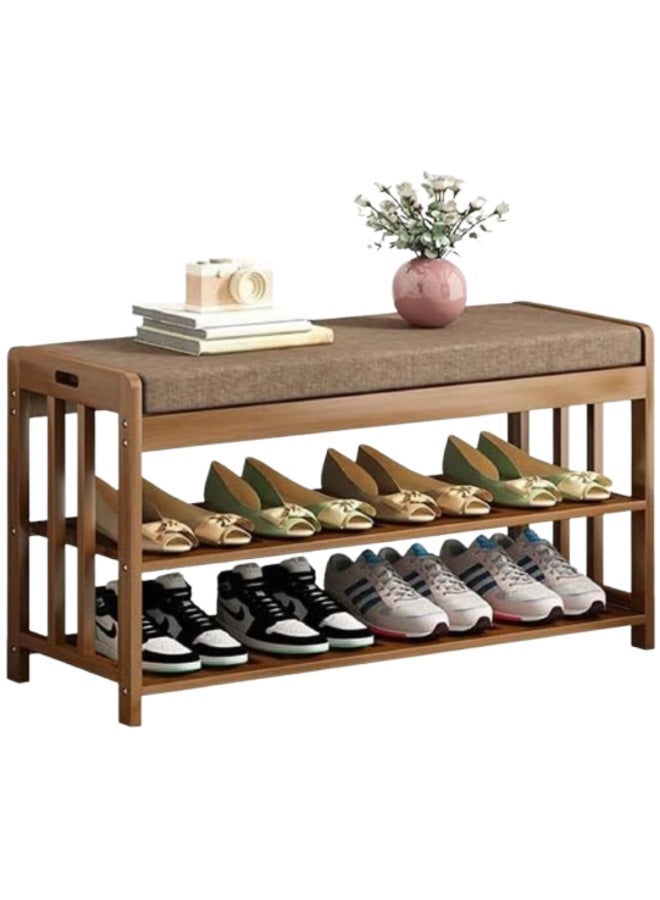 HOME TASTE Wooden Shoe Rack With Bench - Wooden Shoe Cabinet with Seat | Shoe Bench Organizer for Entryway, Hallway & Bedroom, Brown – 27 x 90 x 45 cm - Image 1